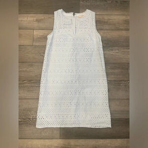 Ann Taylor LOFT 00 Shift Dress Pale Blue Embroider Eyelet Dots Crochet